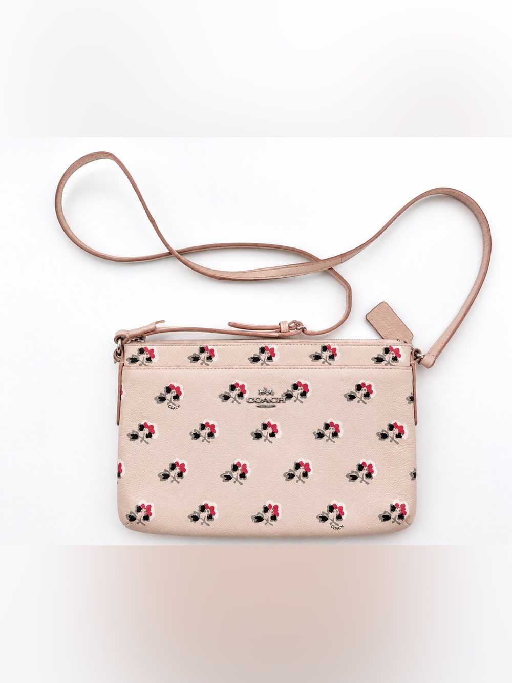 Coach Pink Floral Crossbody Bag Pop Art Print Leather Purse